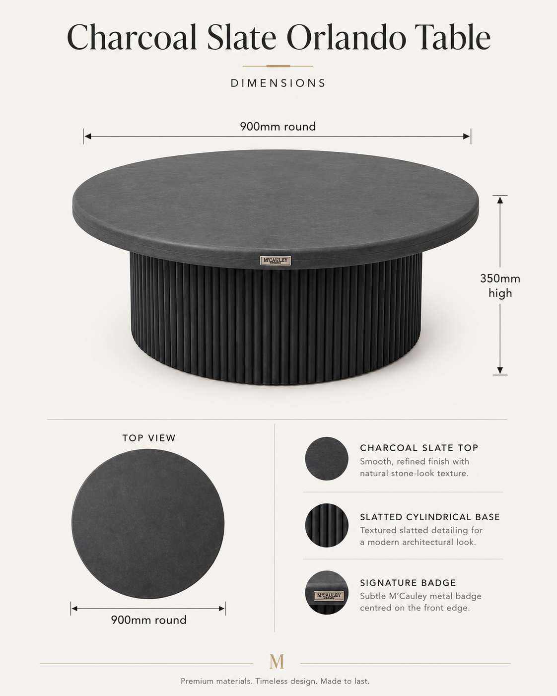 Orlando slate Microcement coffee table- Charcoal