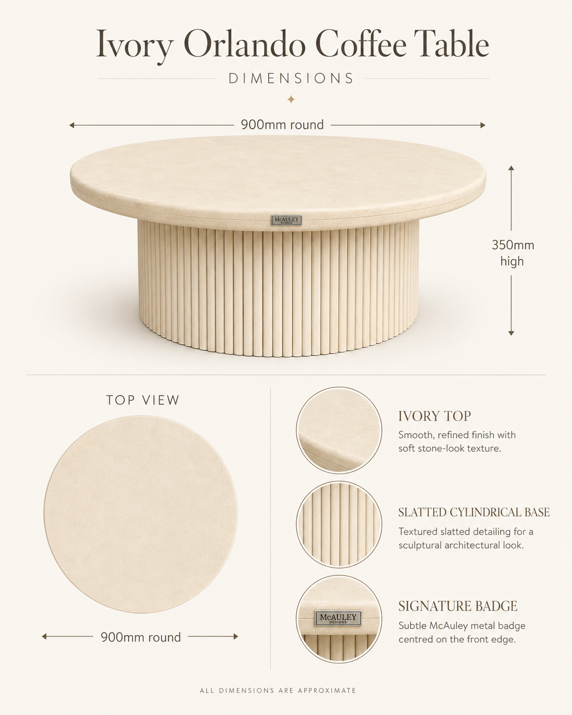 Orlando slate Microcement coffee table-Ivory