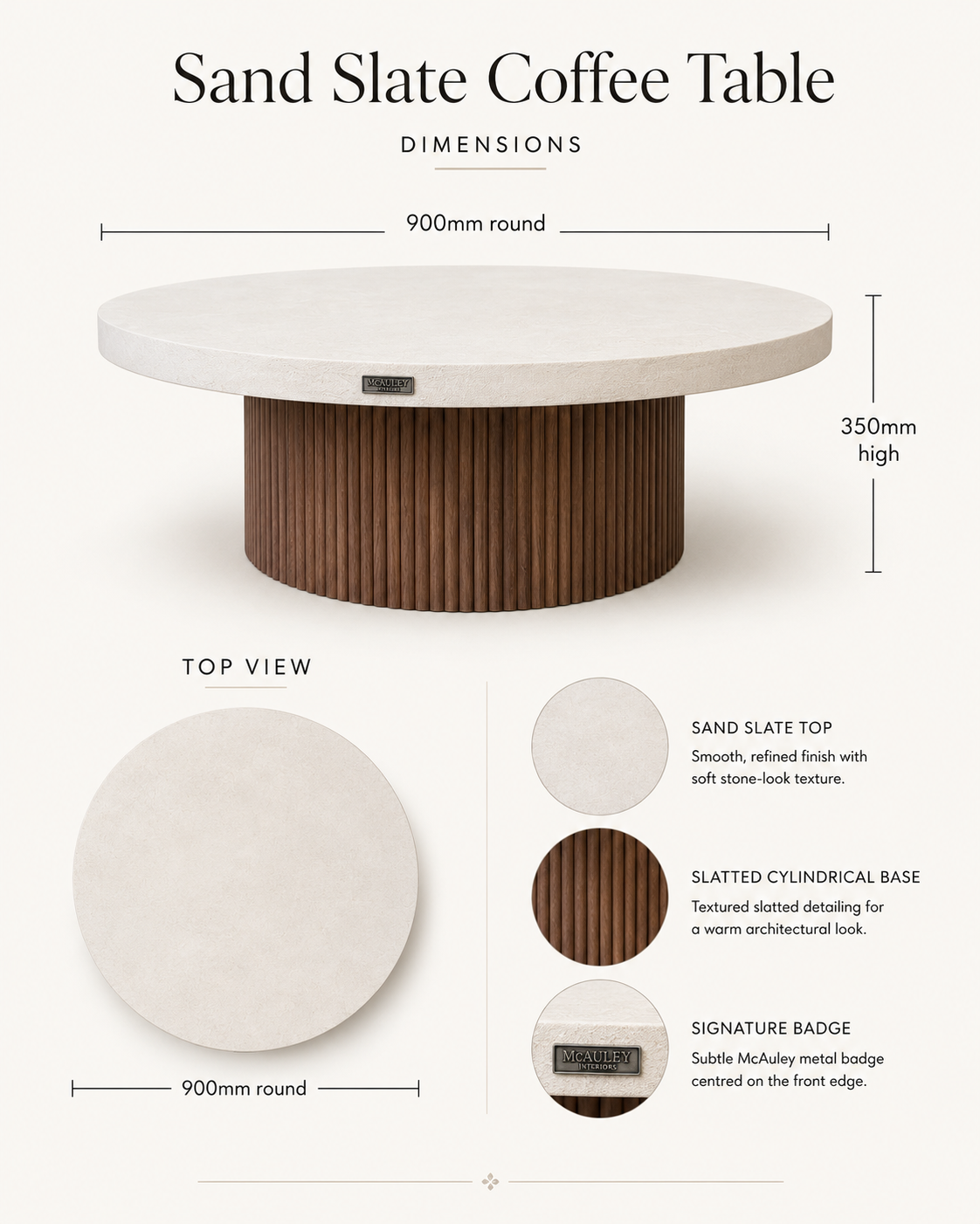 Orlando Slate Microcement Coffee Table- Sand